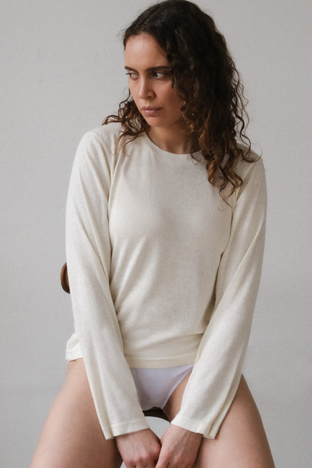 Raw Silk T-Shirt - N007,  Relaxed long sleeve top, dropped shoulders tee