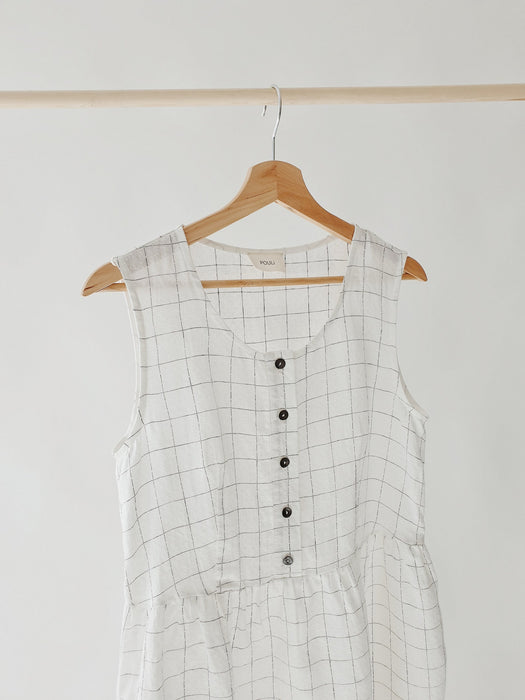 Linen Checked Classic Dress, Single layer - Pouli
