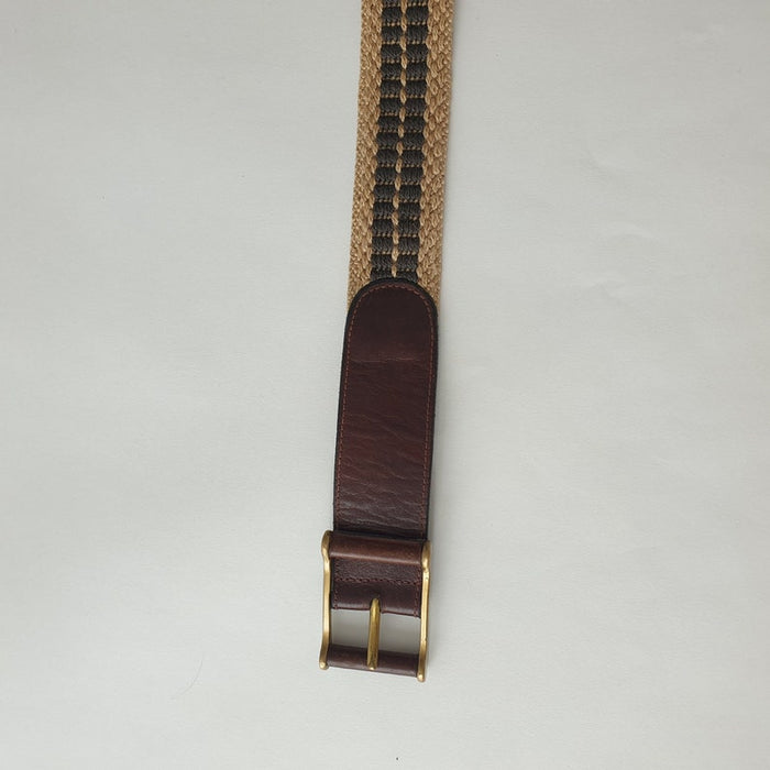 Brown Leather and Jute Elasticated Belt | Vintage - Pouli
