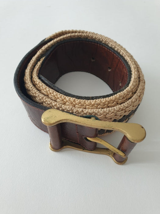Brown Leather and Jute Elasticated Belt | Vintage - Pouli